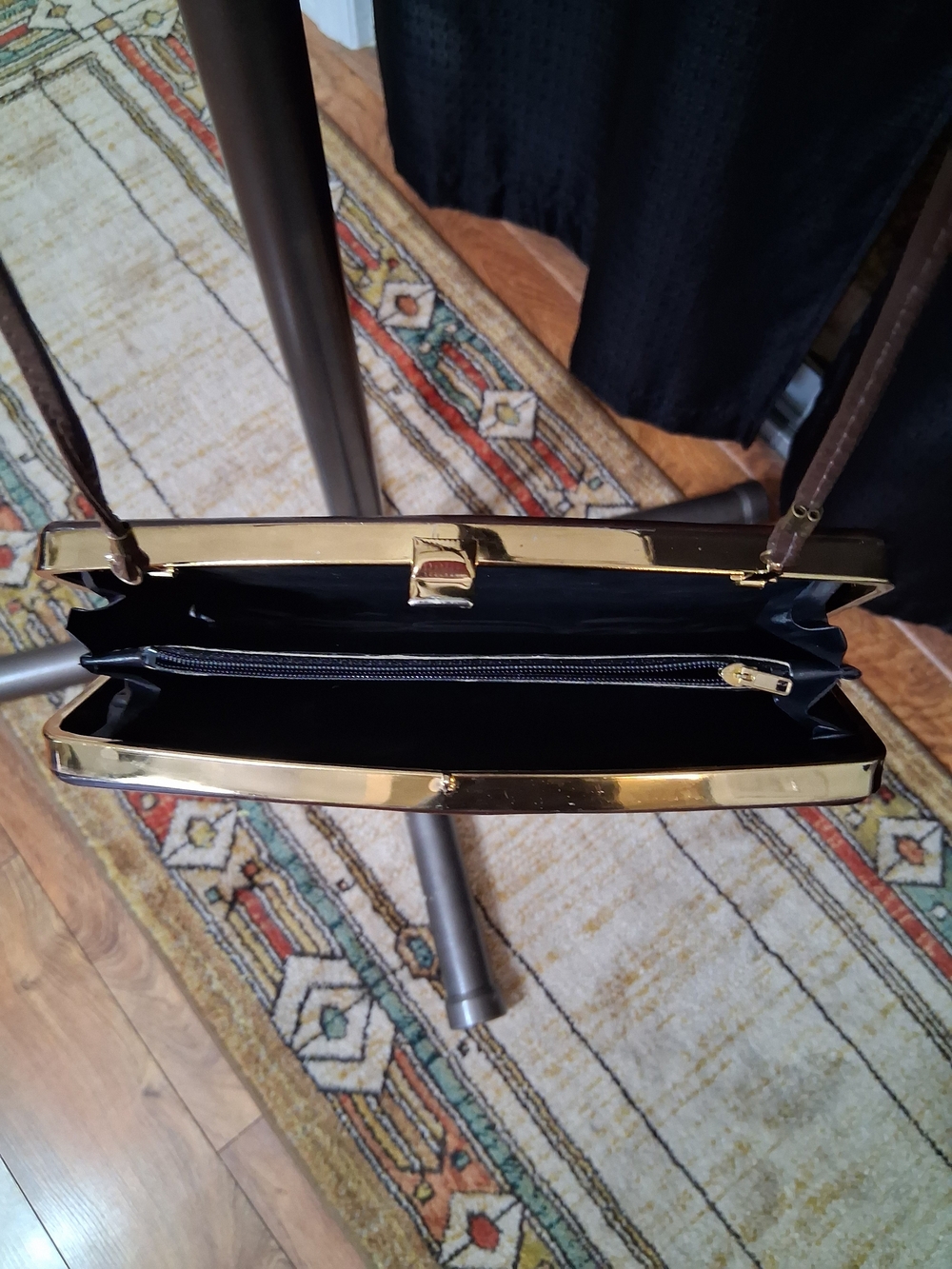 Brown Leather Clutch with Gold-Tone Frame and Strap - Picture 4 of 5